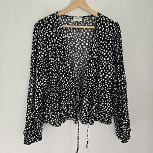 Free Kisses Black White Polka Dot Spot Peplum Blouse Plus Size 2X